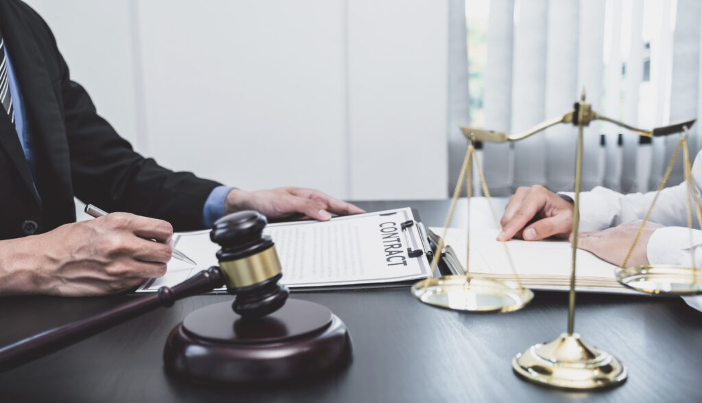 The male lawyer is providing service to consult business dispute