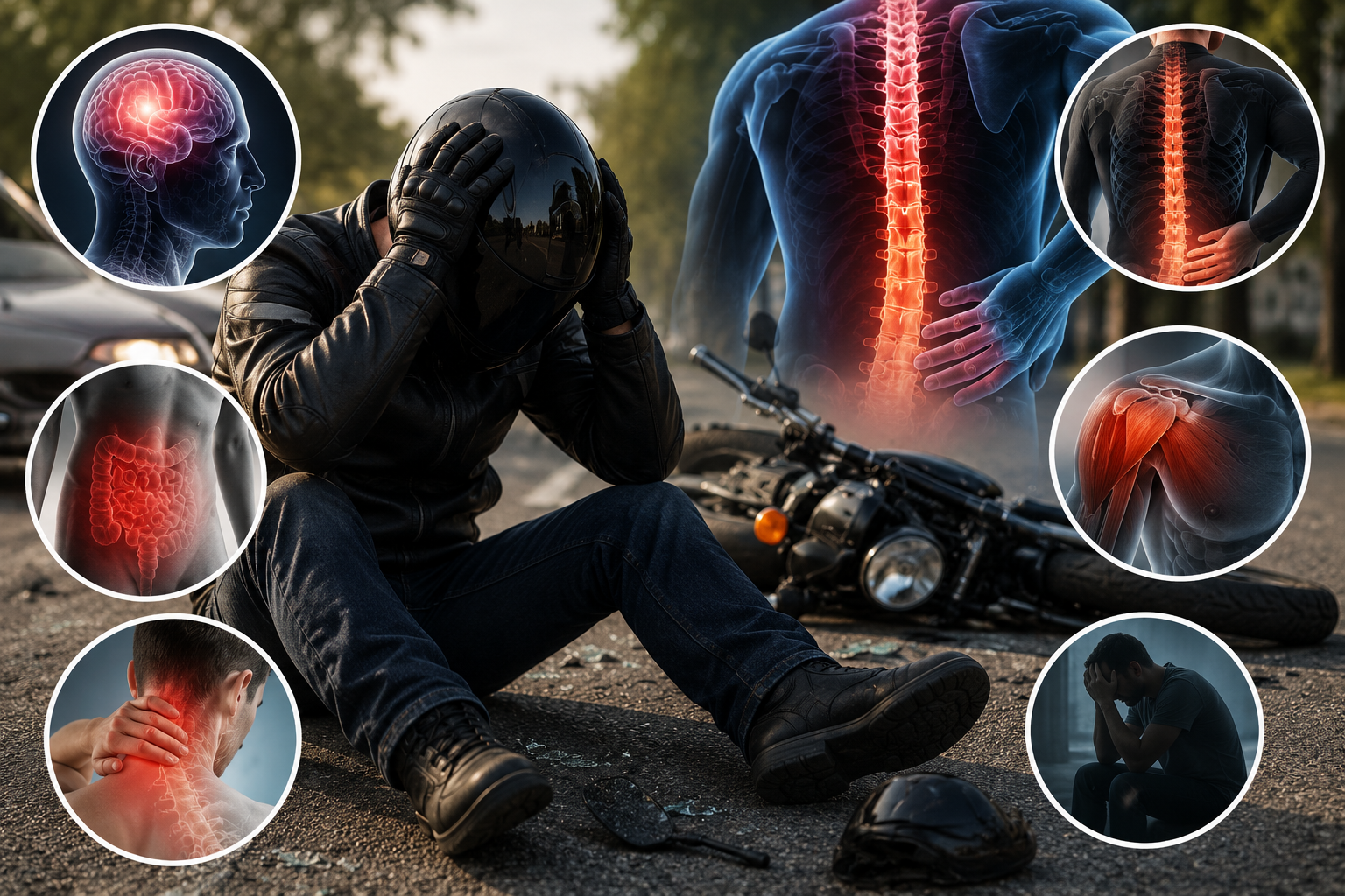 Motorcyclist with hidden crash injuries